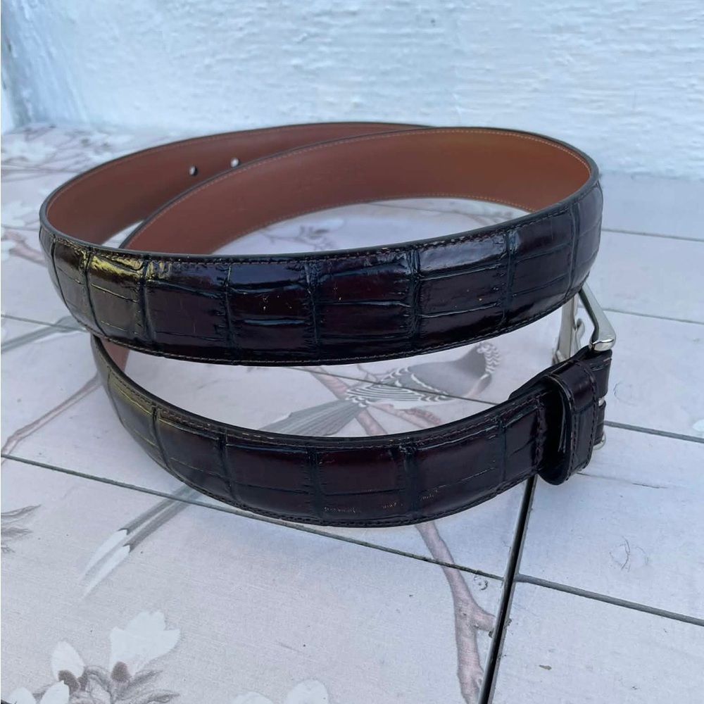 Johnston & Murphy Black Croc-Embossed Belt with Silver Buckle